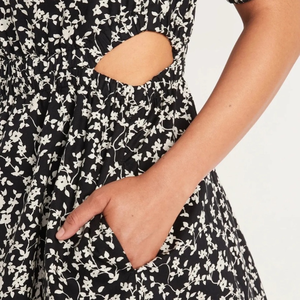 Old Navy women’s waist defined puff sleeve cotton side cut out mini dress black - Picture 8 of 8